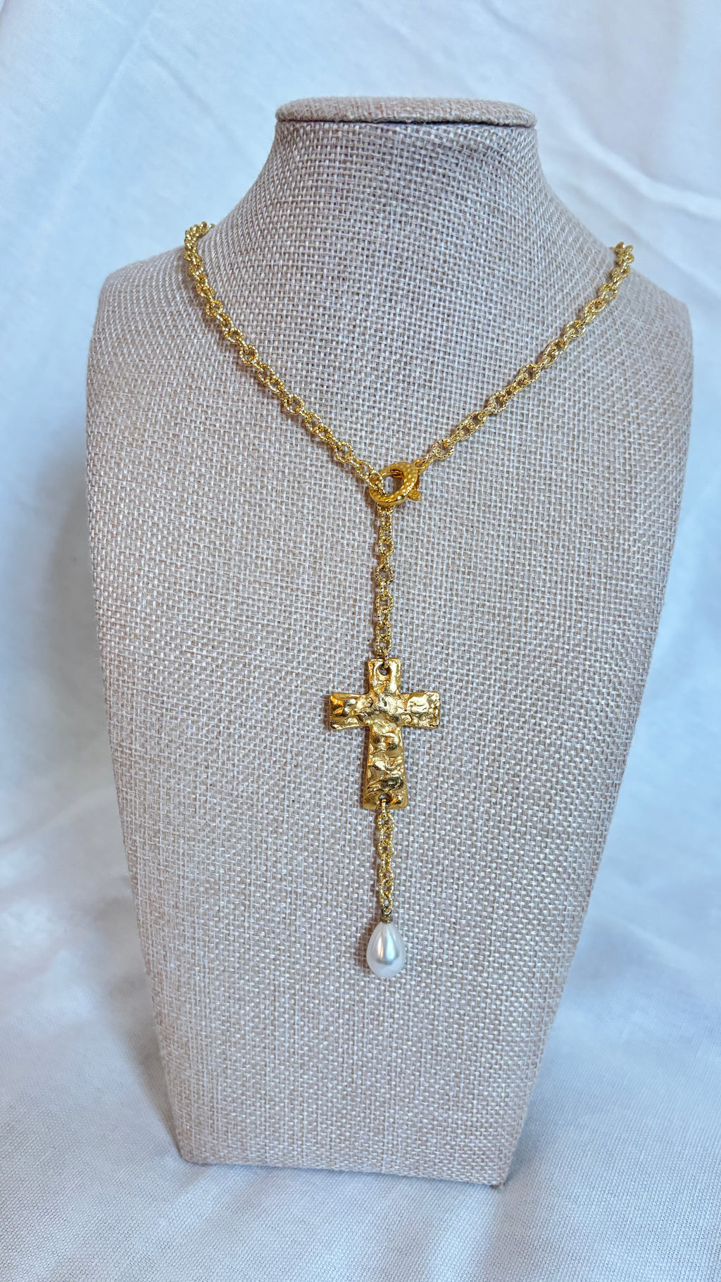 Pearl Drop Cross Necklace