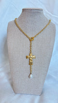 Pearl Drop Cross Necklace