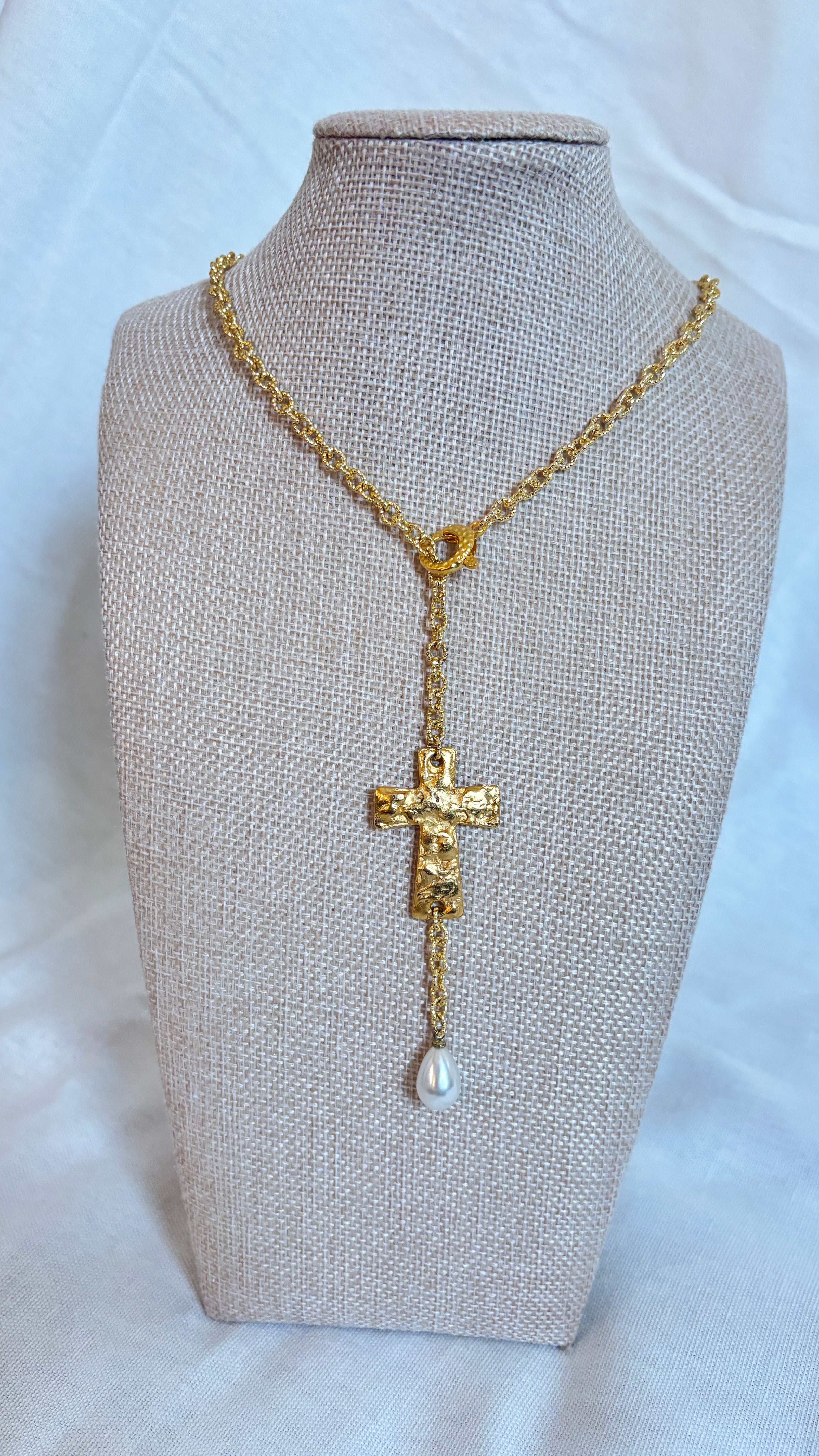 Pearl Drop Cross Necklace