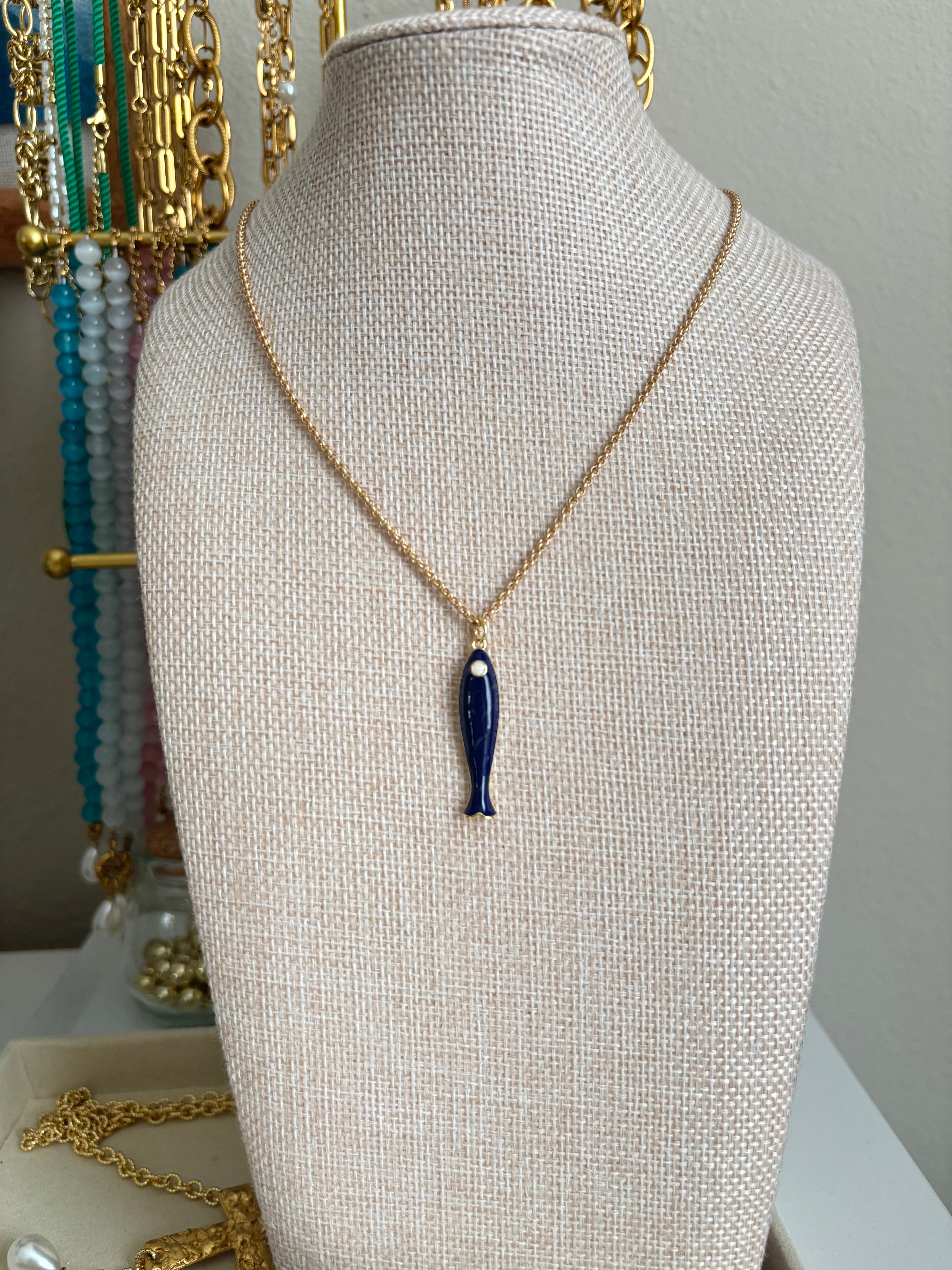 Navy Fish Necklace