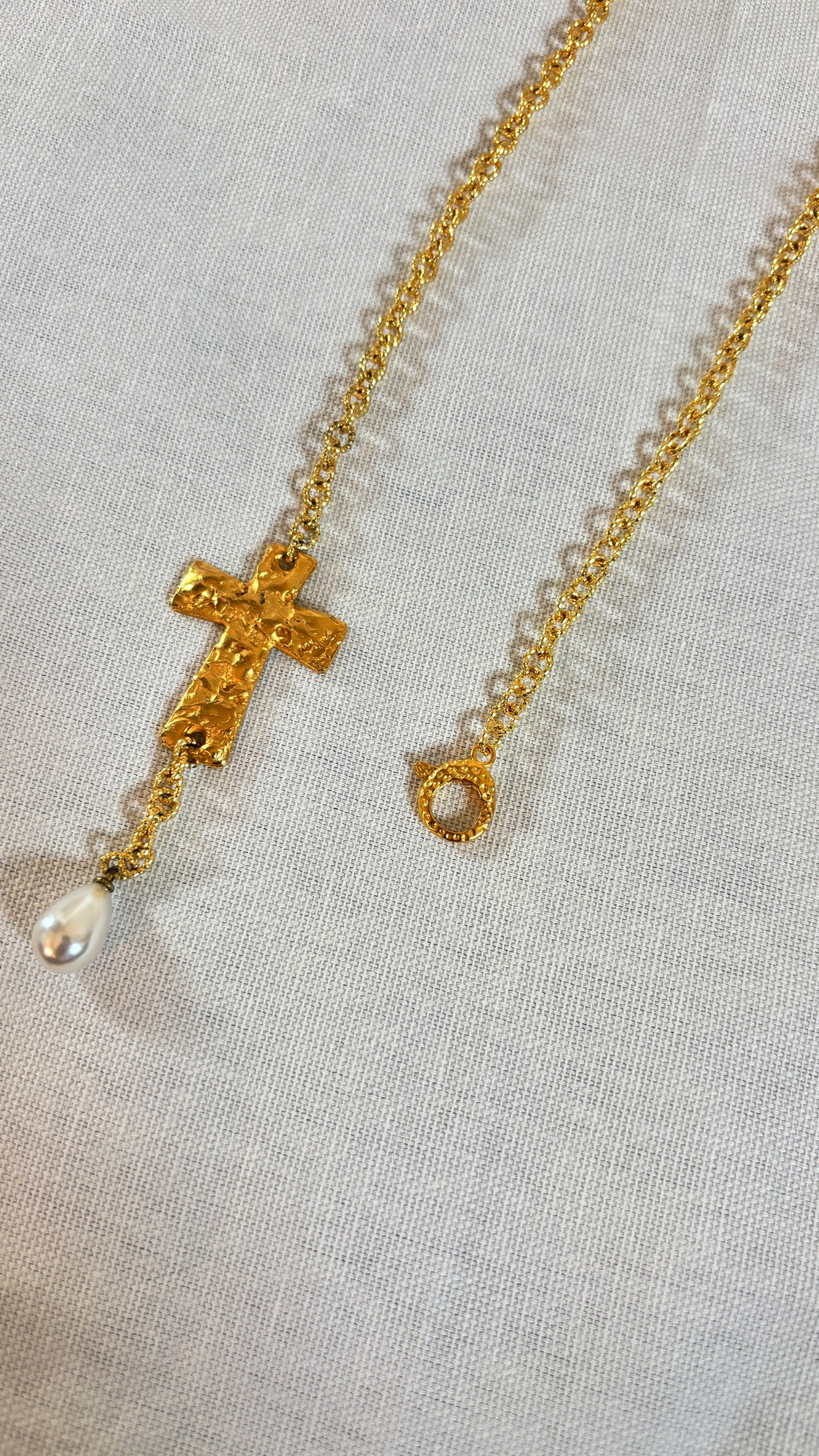 Pearl Drop Cross Necklace