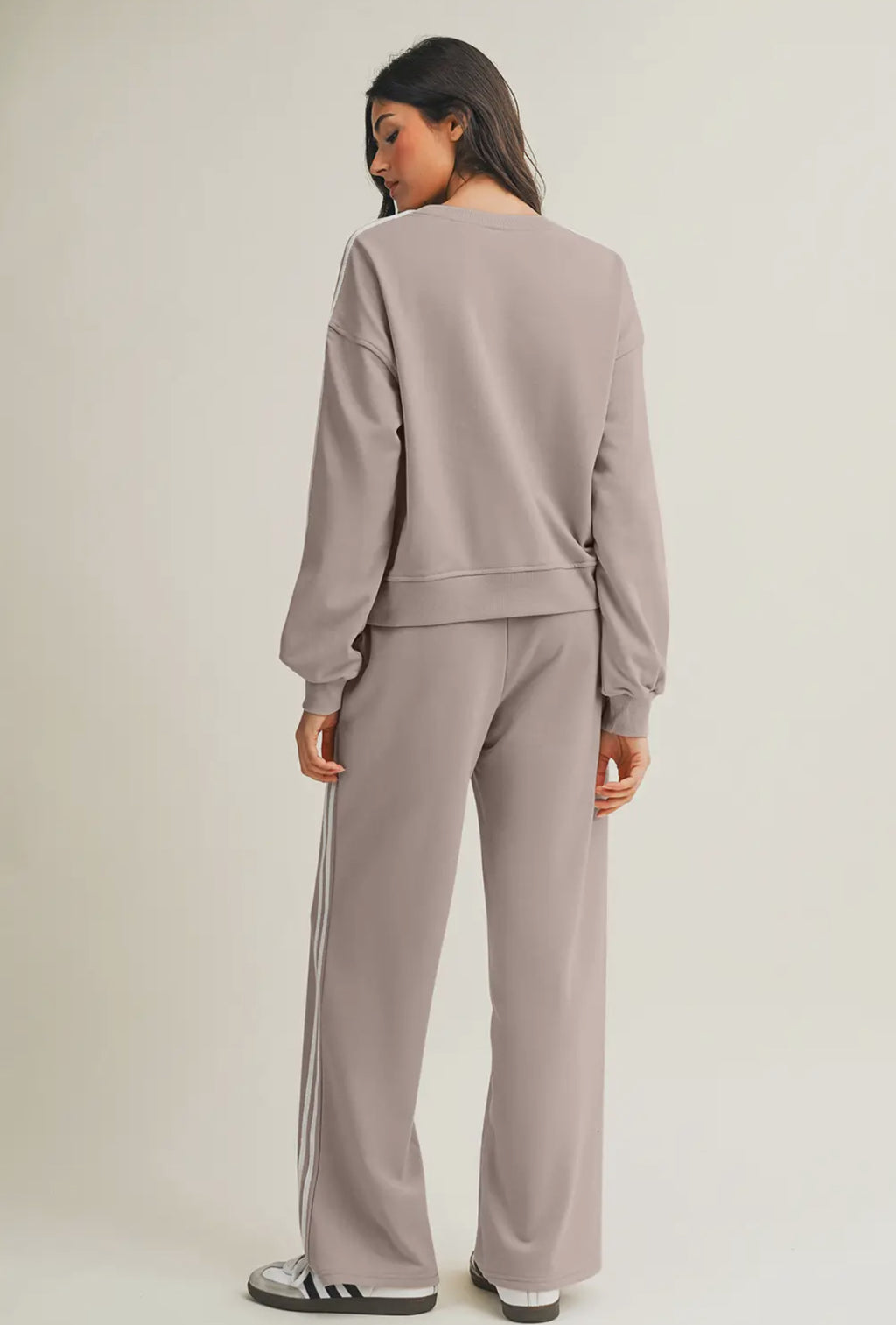 Striped Crewneck/ Pants Set- Sand
