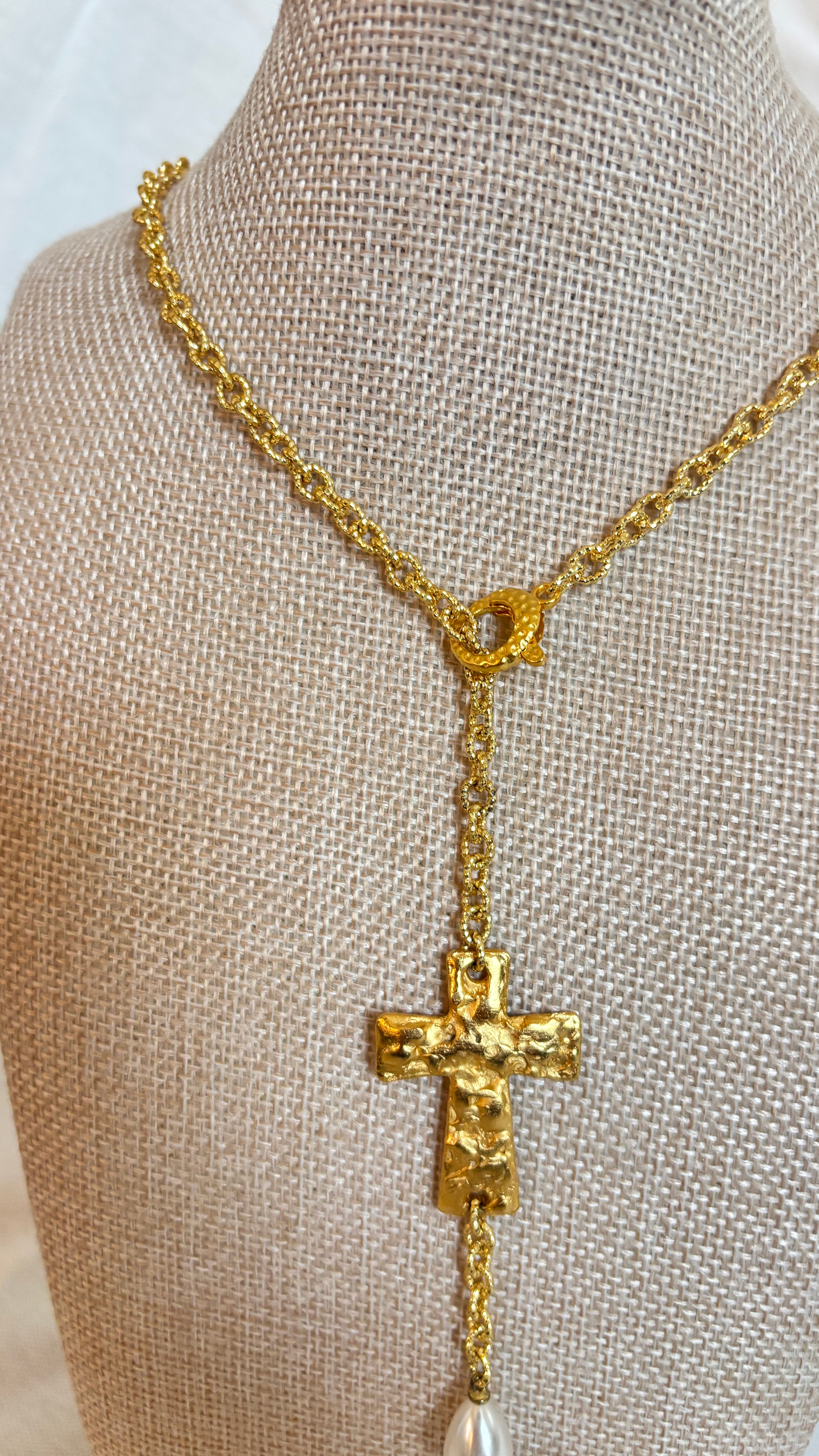 Pearl Drop Cross Necklace