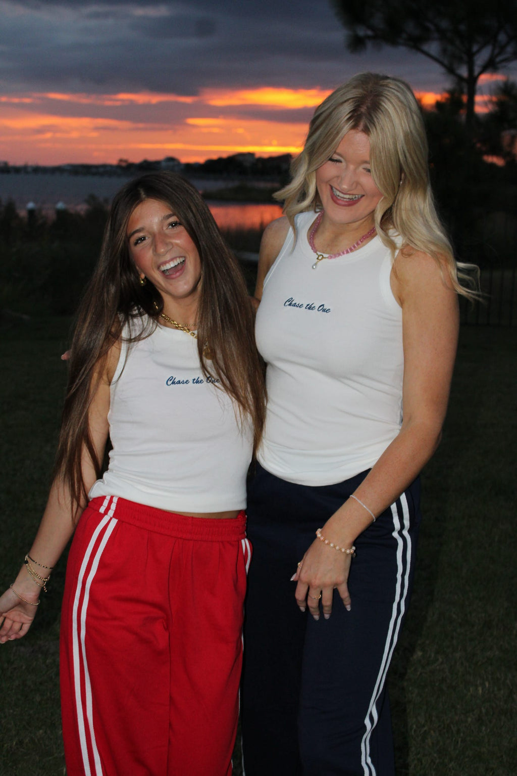 Striped Crewneck/ Pants Set- Red