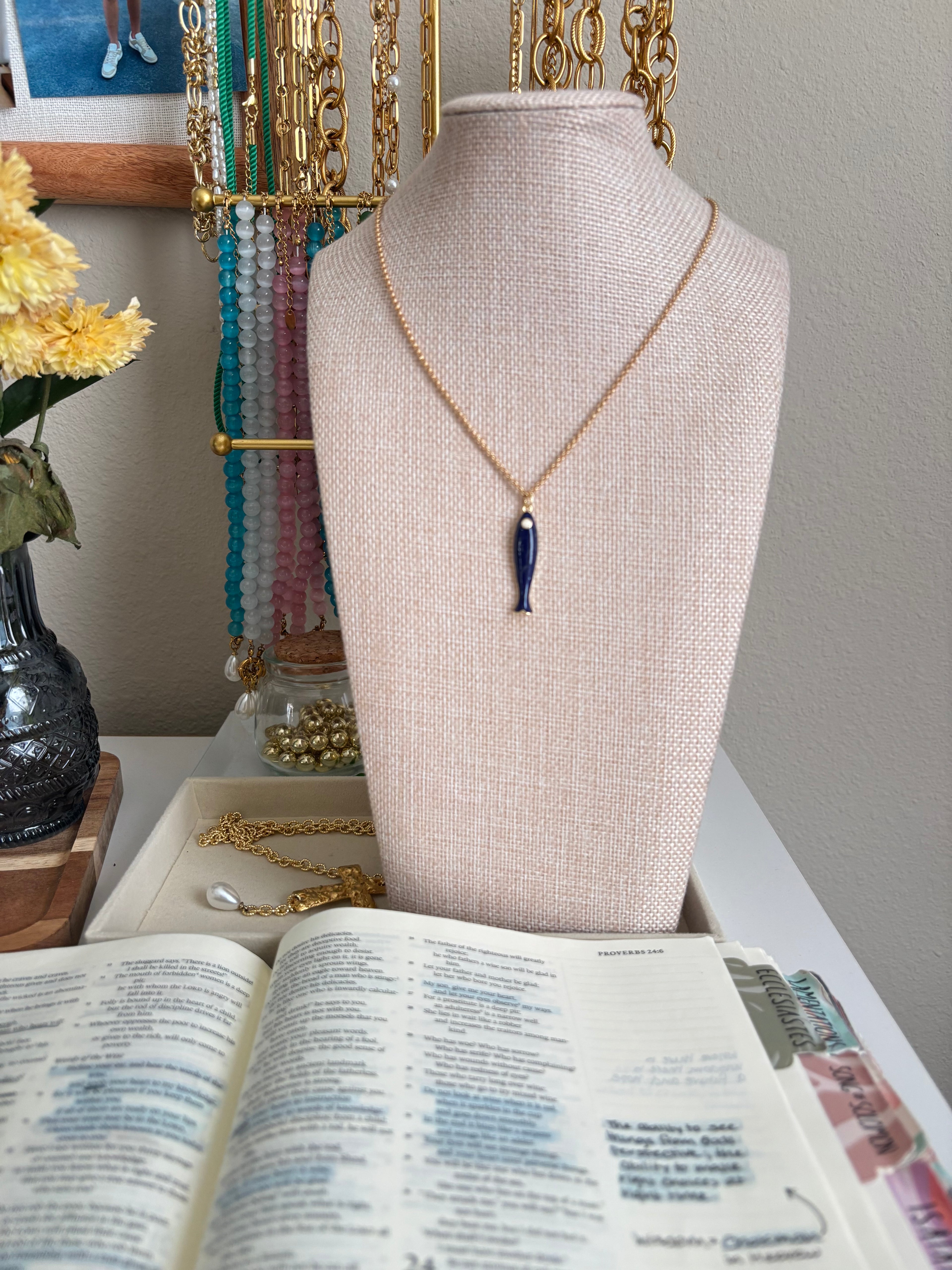 Navy Fish Necklace