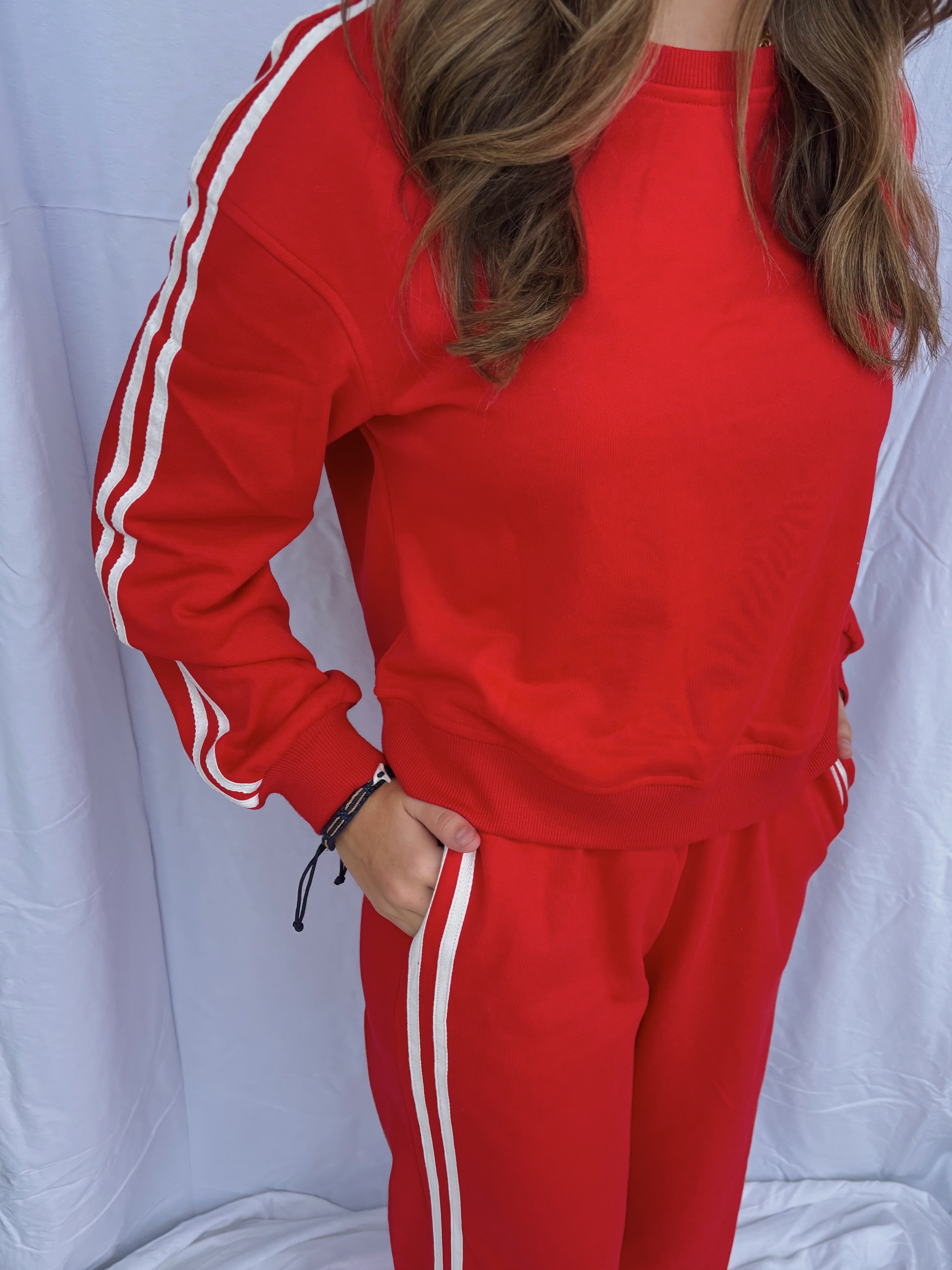 Striped Crewneck/ Pants Set- Red