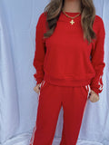 Striped Crewneck/ Pants Set- Red