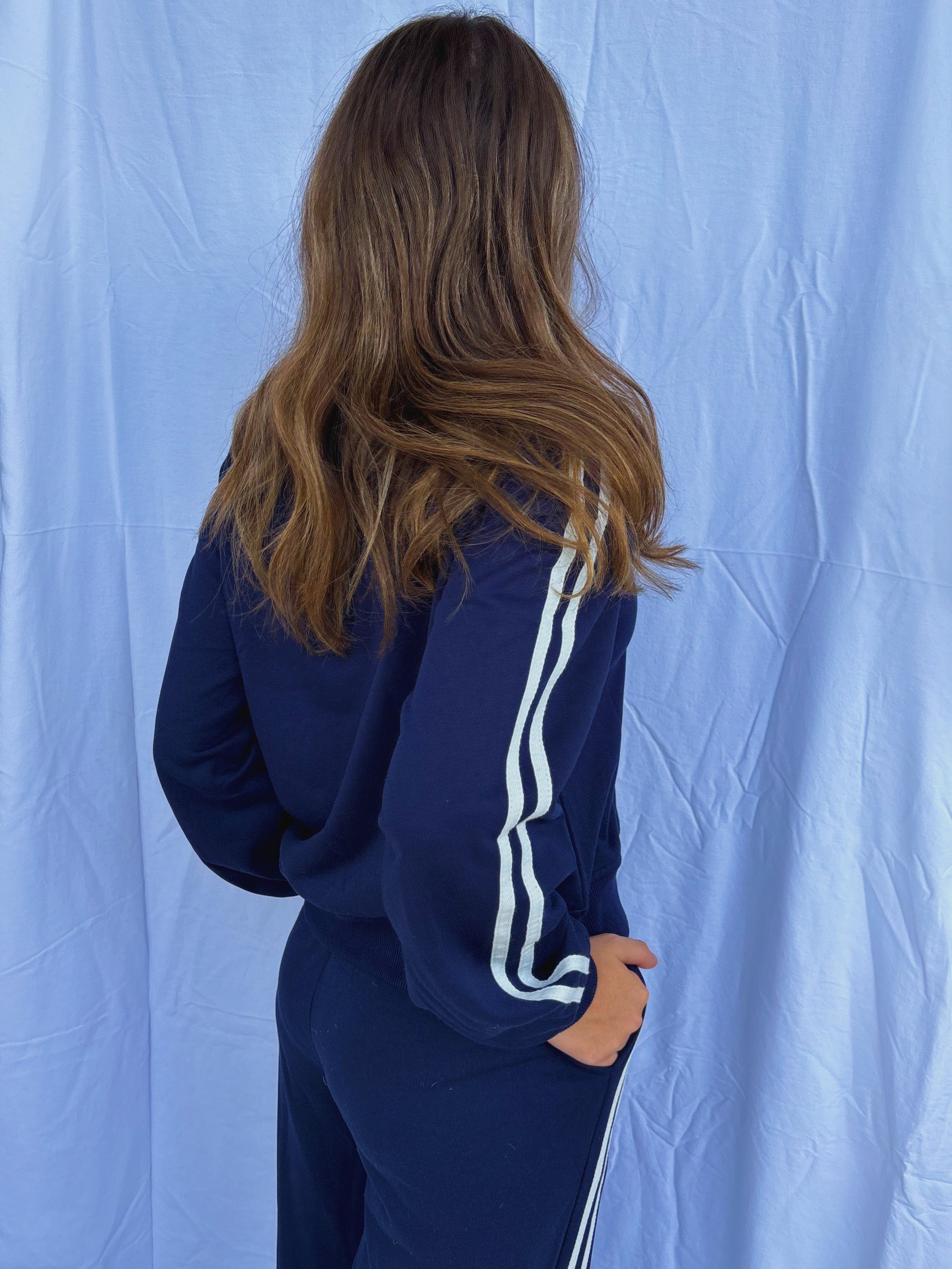 Striped Crewneck/ Pants Set- Navy